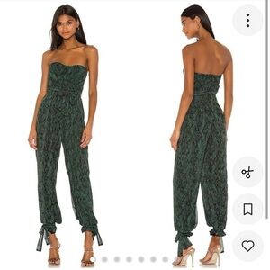 MICHAEL COSTELLO X REVOLVE GWENDOLYN JUMPSUIT EMERALD GREEN SNAKE PRINT SZ MED